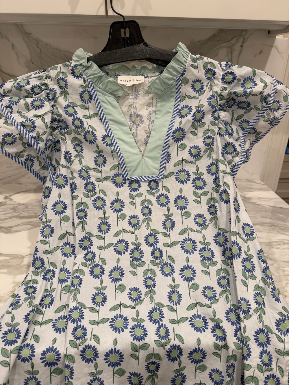 entro Mint and Blue Floral Cotton Top Entro